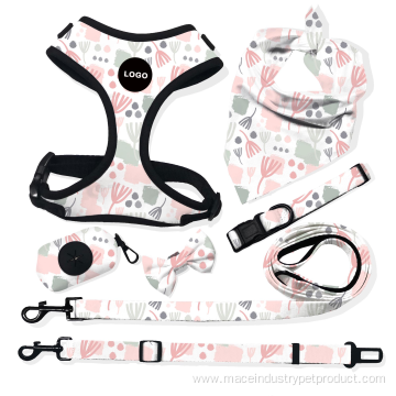 Design collar Bow Leash printed dog